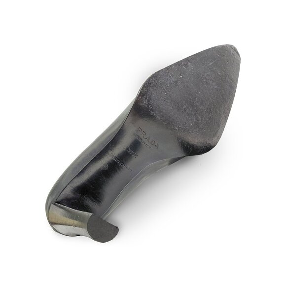 Prada Womens Dark Gray Leather Italy Slip On Stiletto Pump Heels Size 37.5 - Picture 6 of 12
